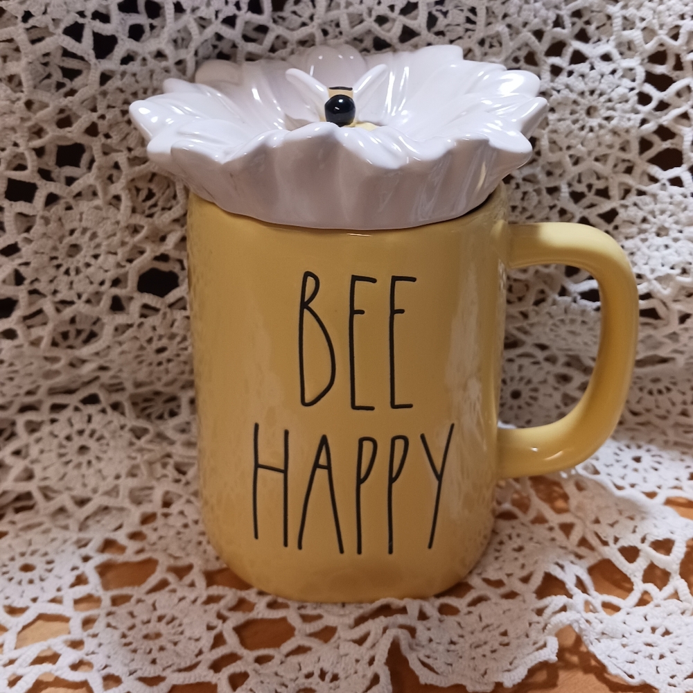 Rae Dunn Bee Happy Mug with Lid